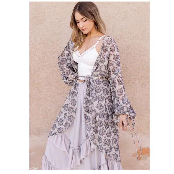 Joyfolie Boho Romantic Cottagecore Chic Satin Pomona Duster Robe Rust Floral XXS - Picture 13 of 13